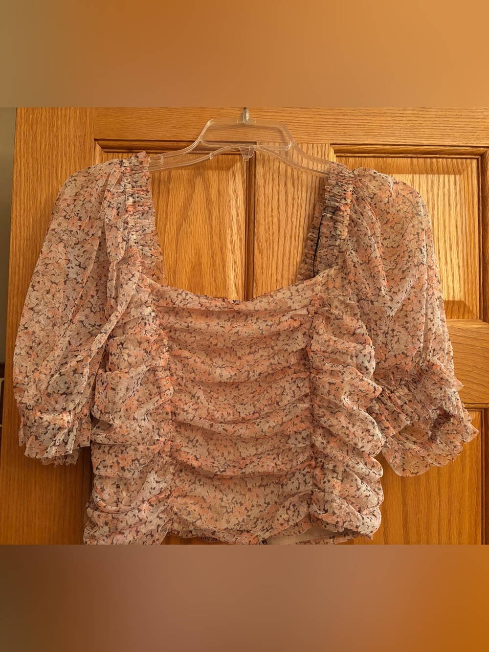 H&M Pink Peach Floral Ruffle Puff-Sleeve Blouse